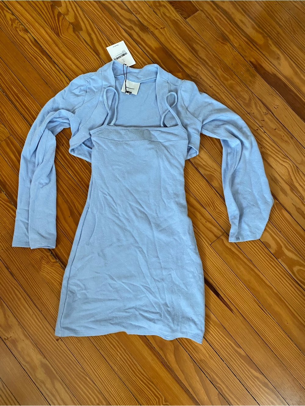 Reformation Light Blue Mini Dress & Cropped Shrug Set